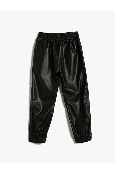 Koton Faux Leather Look Jogger Pants with Elastic Waist Pockets