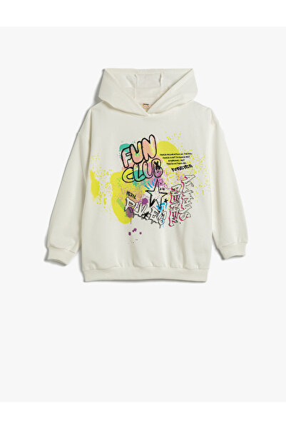 Koton Голям суитшърт с качулка, щампа и релефен памук с дълъг ръкав