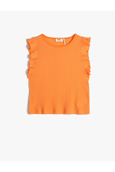 Koton Tank Top Ruffled Round Neck Ribbed Cotton