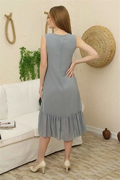 rapellin Φόρεμα σιφόν με λεπτομέρεια κορδόνι 1755-Γκρι