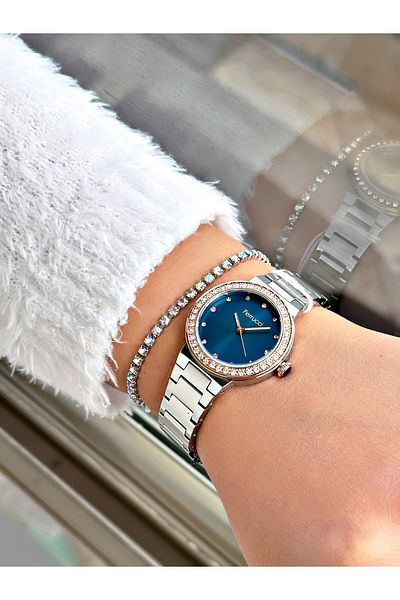 Ferrucci Silver Color Stone Model Simple Women's Wrist Watch + Bracelet