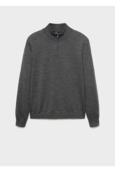 MANGO Man %100 Merino Yünlü Fermuarlı Yakalı Kazak