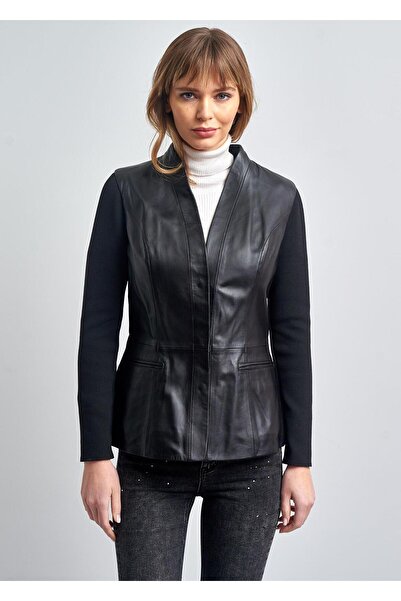 Pierre Cardin Vivenne Örme Kollu Düğmeli Gerçek Deri Ceket