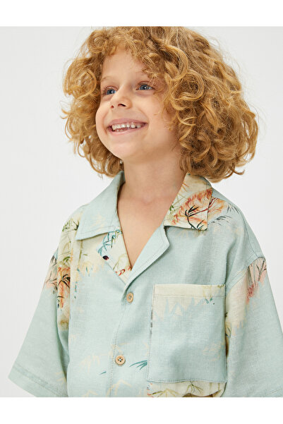 Koton Cămașă cu mânecă scurtă Imprimată Tigru Buzunar Detaliat Bumbac