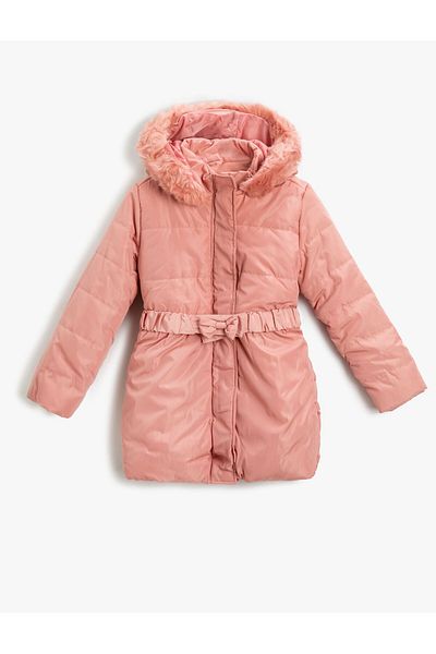 Koton Long Puffer Jacket with Faux Fur Detail