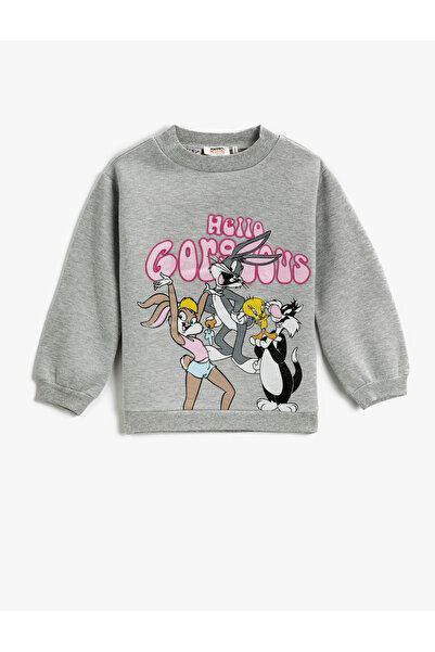 Koton Looney Tunes bedrucktes Sweatshirt mit halbem Rollkragen und langen Ärmeln