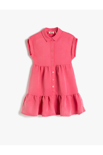 Koton Rochie Guler cămașă Mânecă scurtă Volană cu nasturi Tesatura modal