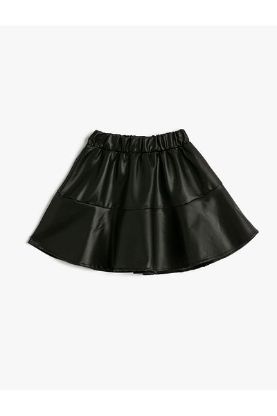 Koton Leather Look Mini Skirt with Elastic Waist Layers