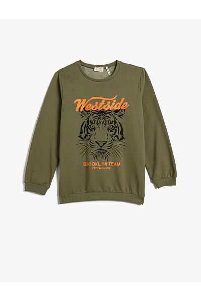 Koton Sweatshirt Tiered Long Sleeve Crew Neck Tiger Printed