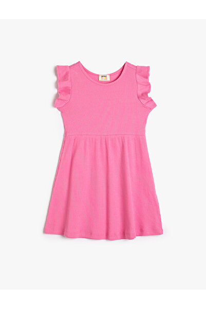Koton Elbise Mini Boy Basic Kolsuz Fırfırlı Yuvarlak Yaka Ribanalı Pamuklu