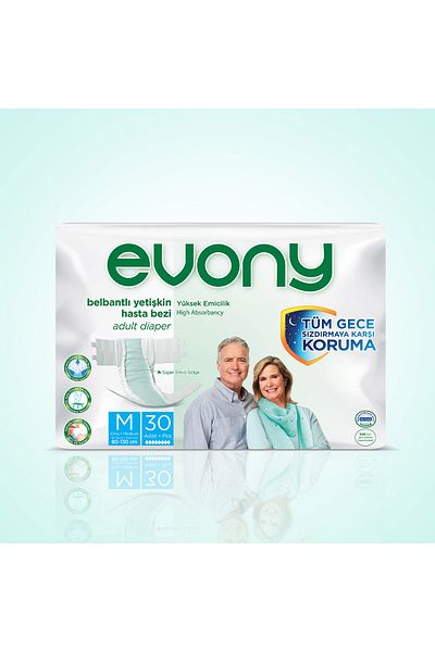 Evony Waistband Patient Diapers 30Pcs Medium Medium Size-