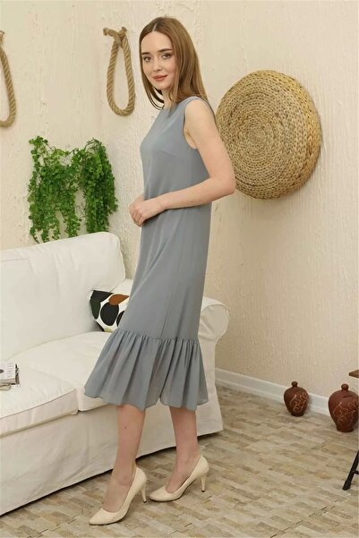 rapellin Φόρεμα σιφόν με λεπτομέρεια κορδόνι 1755-Γκρι