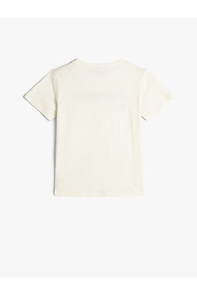 Koton Cotton Short Sleeve T-Shirt - Crew Neck, Slogan Printed