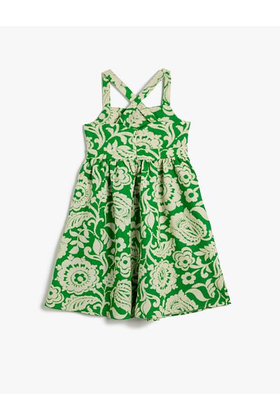 Koton Φόρεμα λινό Blend Floral με χιαστί τιράντες στην πλάτη