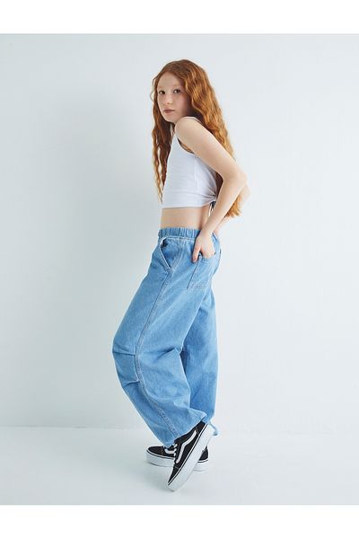 Koton Pantaloni Parachute Jogger Denim Buzunar din Bumbac Elastic în Talie - Blugi Parachute