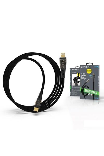Syrox C139TL Transparan Led 30W PD Ultra Hızlı Type-C To İphone Lightnıng Şarj & Data Kablosu
