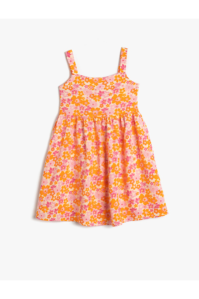 Koton Floral Dress with Straps and Back Zipper Viscose Fabric