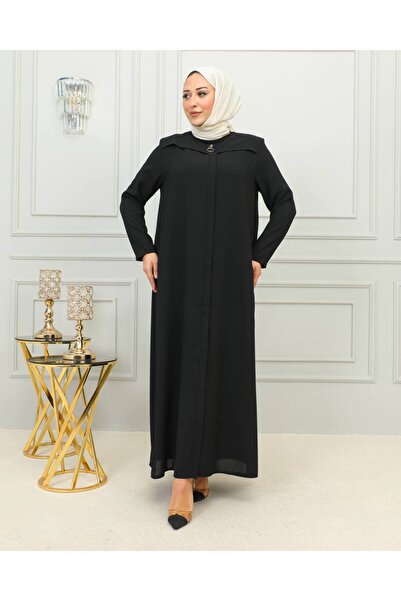 Efelif Hijab Clothing Women's Ferace - Εισαγόμενο ύφασμα κηρήθρας - Μαύρο MF3017