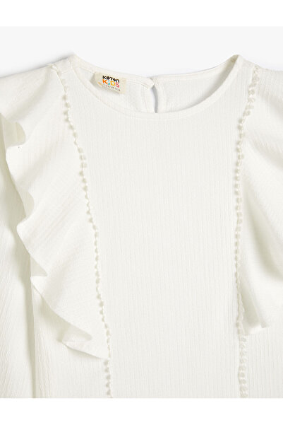 Koton Bluse mit langen Ärmeln, Rundhalsausschnitt und Rüschen aus Baumwolle