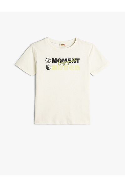 Koton Cotton Short Sleeve T-Shirt - Crew Neck, Slogan Printed