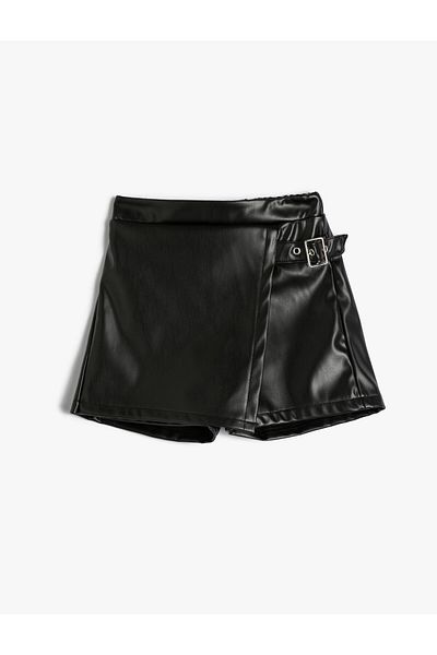 Koton Shorts Skirt Leather Look with Elastic Waist Buckle Detail
