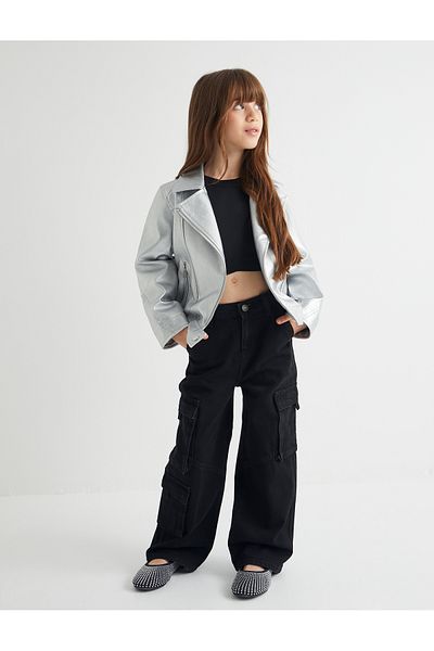 Koton Metallic Shiny Faux Leather Biker Jacket