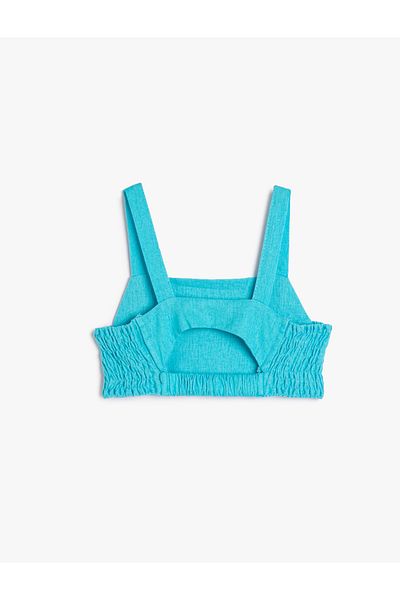 Koton Crop λινή μπλούζα με τιράντες και λεπτομέρεια παραθύρου στο πίσω μέρος