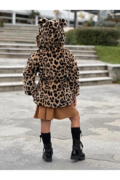 ipekkids İPEKKİDS KIZ ÇOCUK GİYİM TAM KIŞLIK PELUŞ LEOPAR KÜRK KABAN