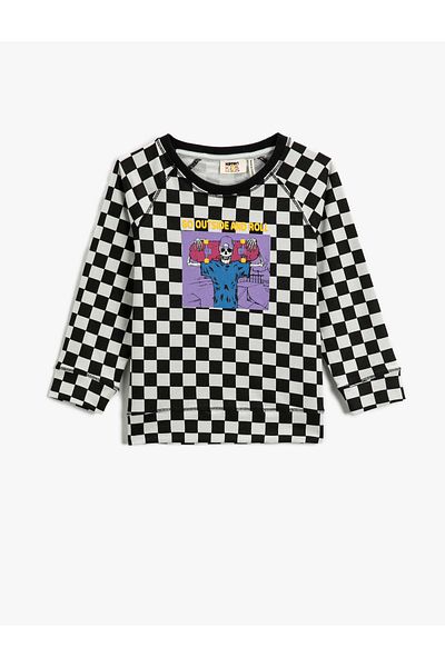 Koton Tricou cu mânecă lungă imprimat cu carouri, cu decolteu rotund