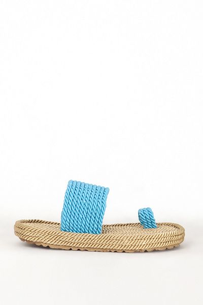 Dericlub Papuci de damă cu talpă de paie albastră - Flip Flops Zy 7747