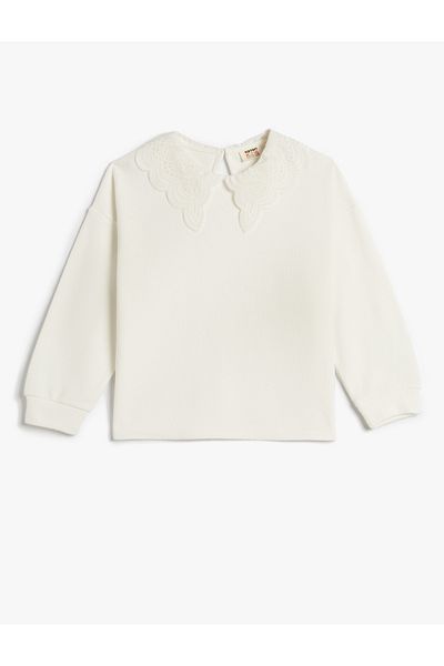 Koton Sweatshirt Lace Wide Collar Detailed Soft Textured Long Sleeve