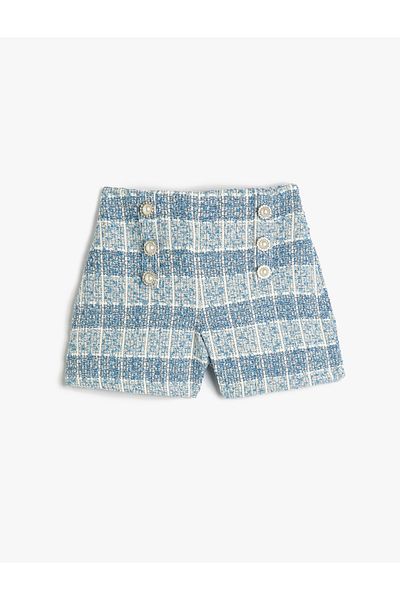 Koton Pantaloni scurți din tweed cu detaliu nasturi perlat și talie elastică