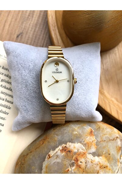 Coliseum Vintage Stone Detailed Gold Women's Wristwatch