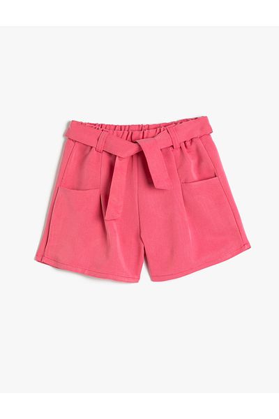Koton Shorts with Belt Detail, Pockets, Elastic Waist Modal Fabric