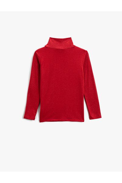 Koton Turtleneck T-Shirt Long Sleeve Slogan Print Detailed Ribbed