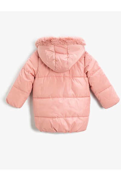 Koton Long Puffer Jacket with Plush Detail and Pockets