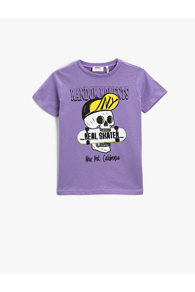 Koton Kurzarm-T-Shirt mit Totenkopf-Print und Rundhalsausschnitt aus Baumwolle