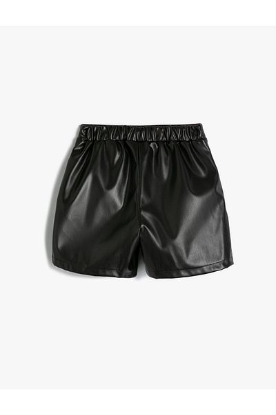 Koton Shorts Skirt Leather Look with Elastic Waist Buckle Detail
