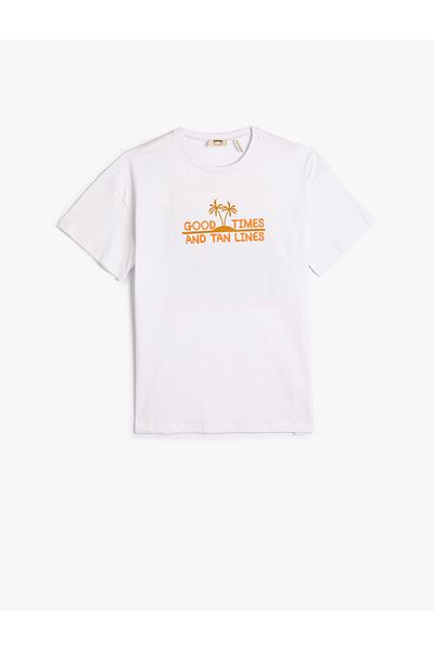 Koton Tricou cu mânecă scurtă, decolteu, bumbac, cu broderie