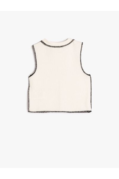 Koton Sleeveless Crop Top Crew Neck Pieced Stitching Detailed Ribbed