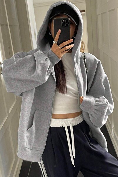 OVER HEAD Women's Gray Hooded Cardigan Jacket