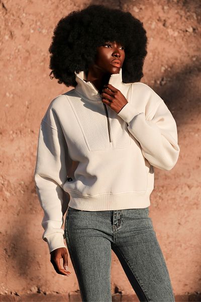 Whish Hanorac cu fermoar Alegre Perla Loose Fit Half Crop
