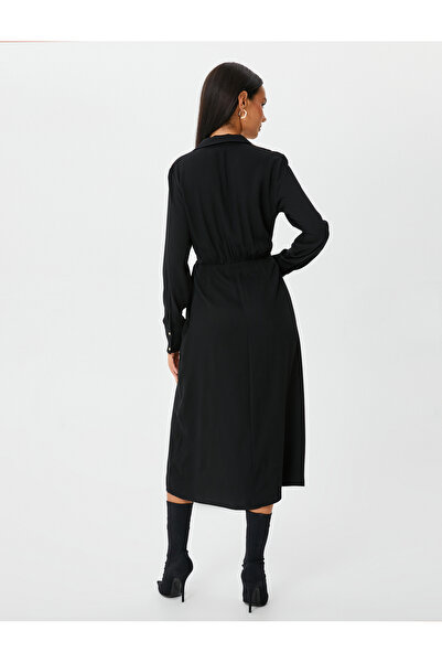 Koton Midi Gömlek Elbise Anvelop Uzun Kollu Yırtmaçlı Nakışlı