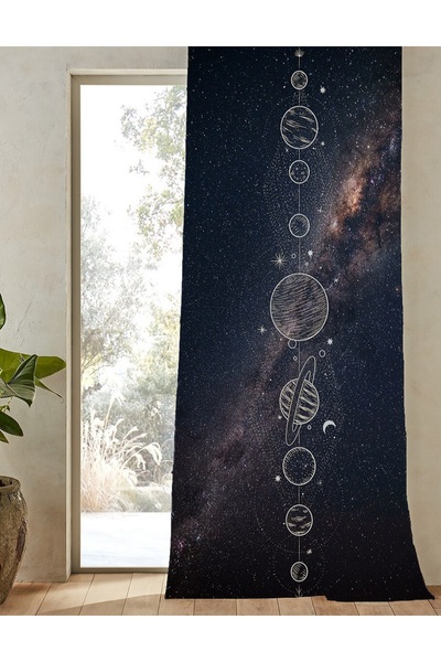 GREENDECOR Star Moon Space Pattern - Digital Printed Modern Single Wing Colorful Background Curtain