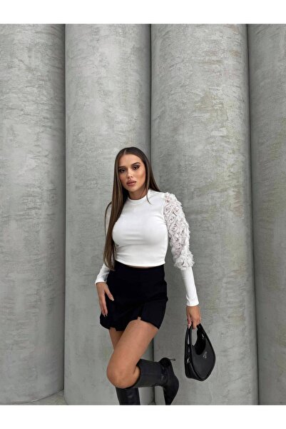 S&A Collectionn Жіночі рукави з тюлевими квітами та трояндами, укорочена блузка