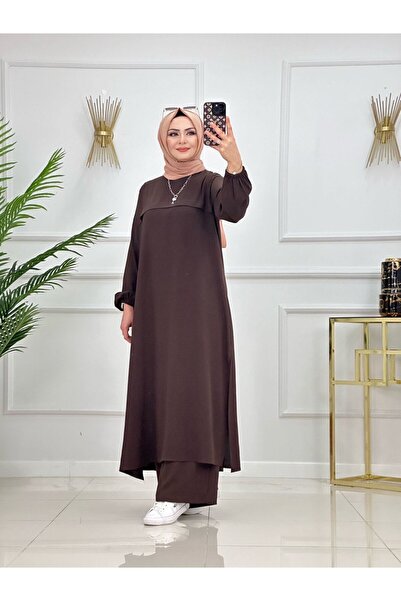 Enans Design 2'Li Kadın Tunikli Pantolon Takımı, Bilek Boy Elbise Tunik Pantolon