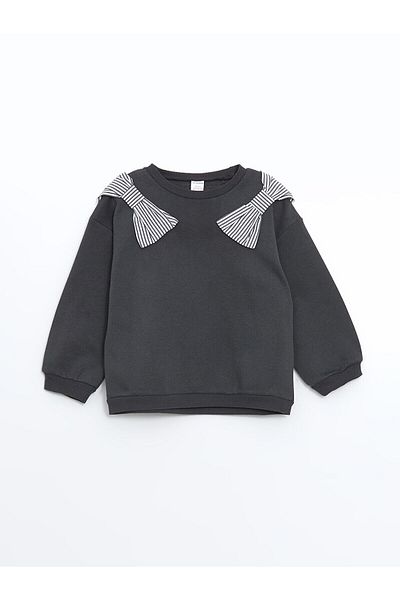 LC Waikiki Anthracite Ribbon Thick Baby Girl Sweatshirt
