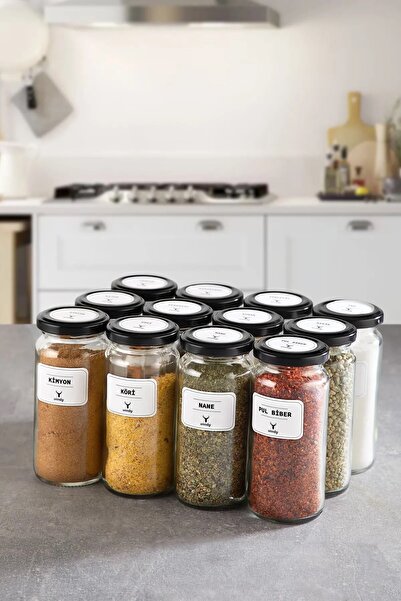 KukiWood 12 Adet Cam Kavanoz 244 Ml 24 Adet Baharat Etiketli