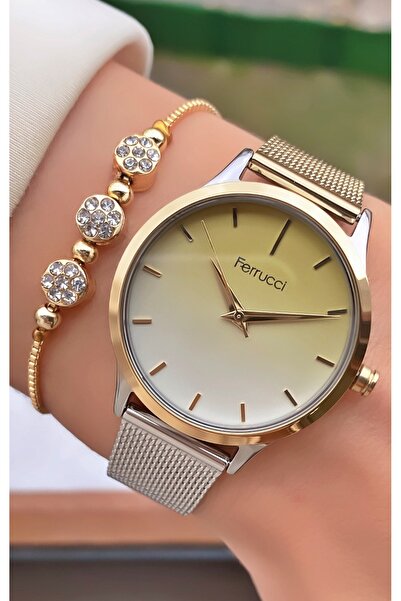 Ferrucci Ferruci Marka Sarı Gümüş Renk Çelik Kordon 2 Yıl Garantili Kadın Kol...