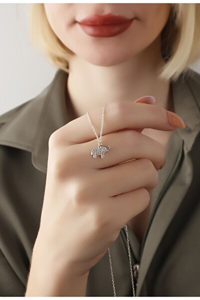 LİNOVE JEWELLERY Gümüş Fil kolye, 925 ayar Gümüş filli kolye, minimal fil gümüş kolye